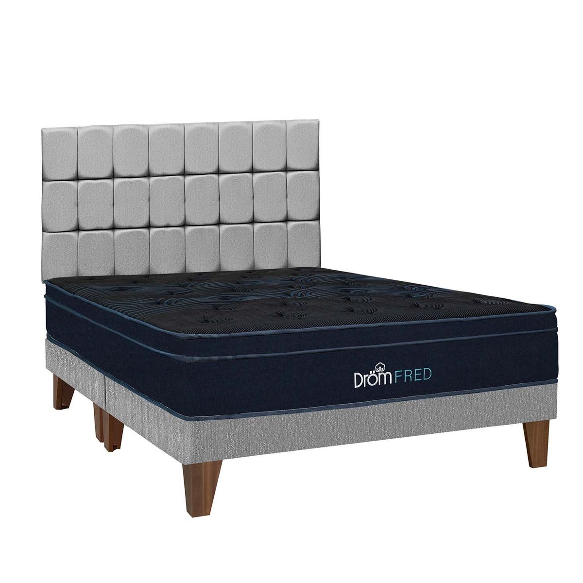 DROM - Dormitorio Europeo Fred Gris King + 2 Almohadas Viscoelásticas y Protector