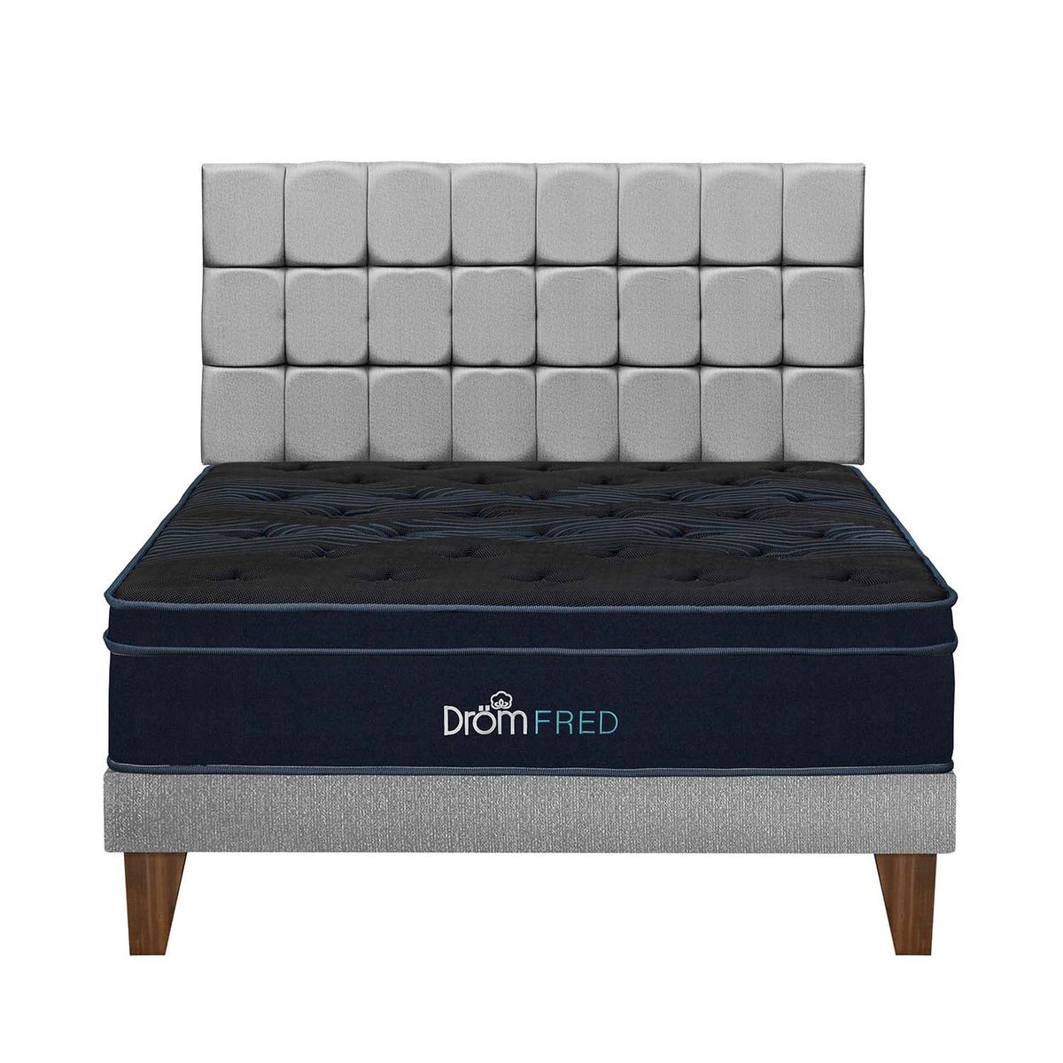 DROM - Dormitorio Europeo Fred Gris King + 2 Almohadas Viscoelásticas y Protector