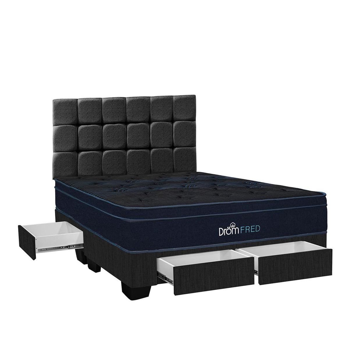 DROM - Dormitorio con Cajones Fred Queen + 2 Almohadas Viscoelásticas y Protector