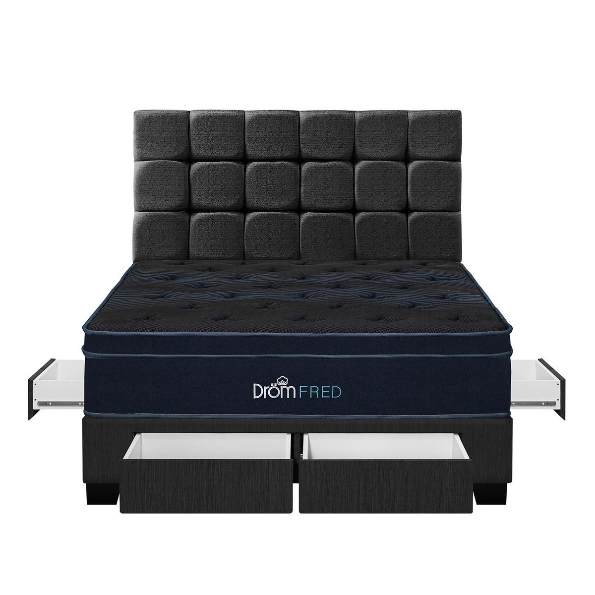 DROM - Dormitorio con Cajones Fred Queen + 2 Almohadas Viscoelásticas y Protector
