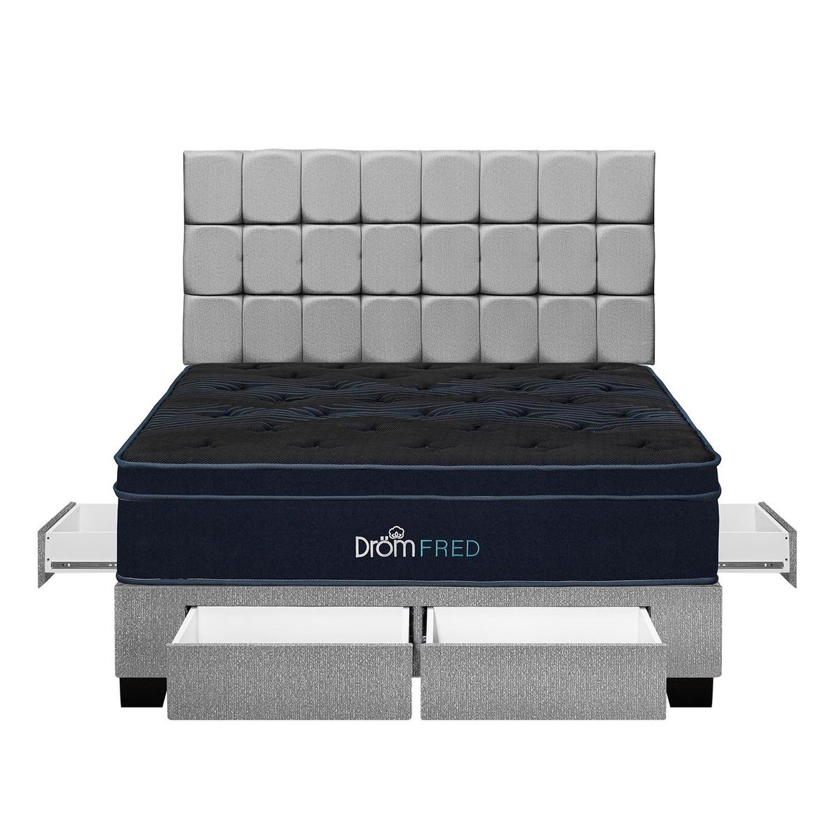 DROM - Dormitorio con Cajones Fred Gris King + 2 Almohadas Viscoelásticas y Protector