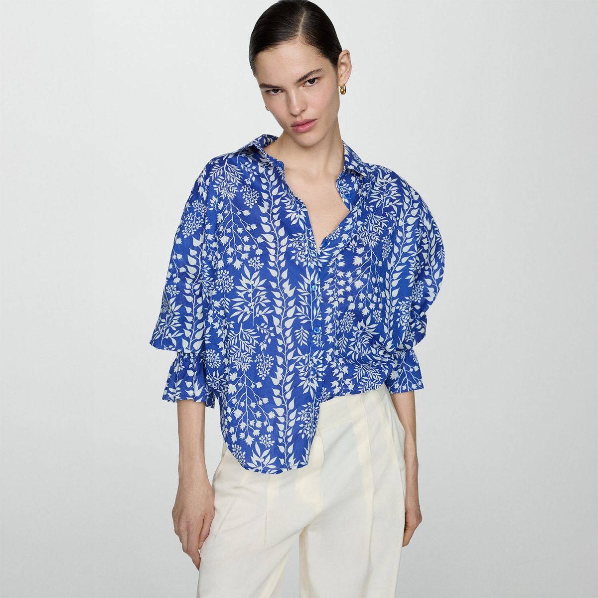 MANGO - Blusa Manga Larga 100% Algodón Mujer Mango