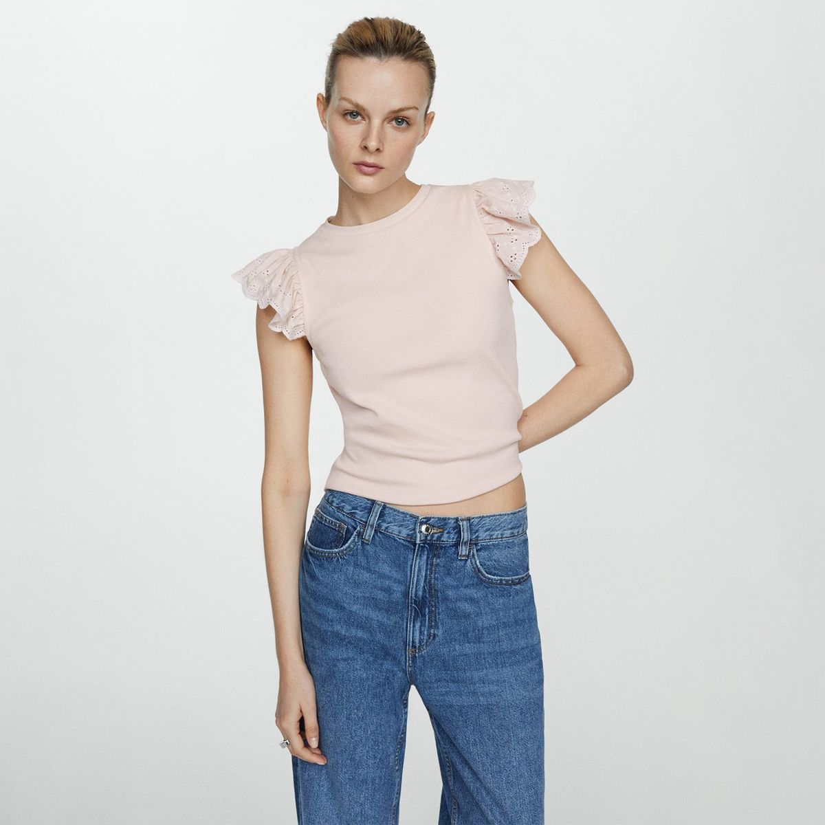 MANGO - Top Manga Corta Algodón Mujer Mango