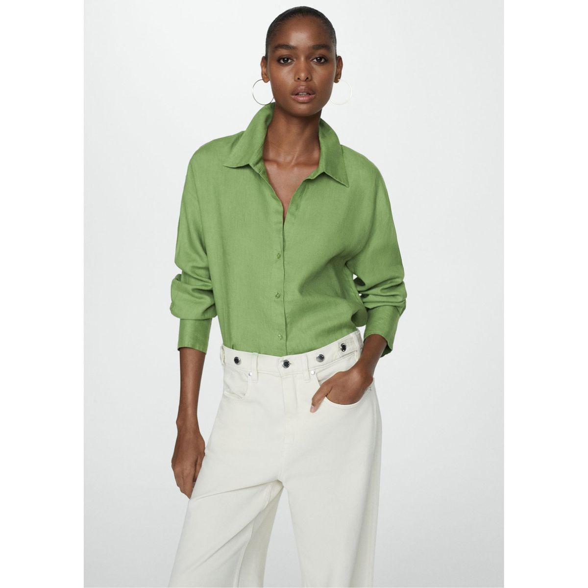 MANGO - Blusa Manga Larga 100% Lino Mujer Mango