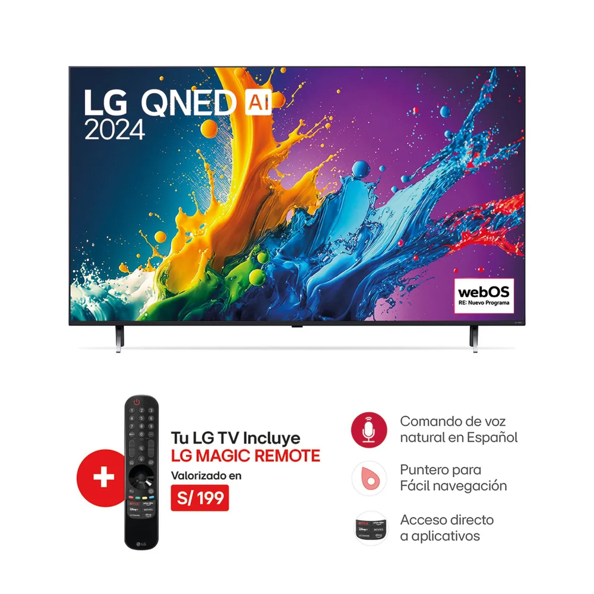 LG - Televisor 55" LG QNED 4K ThinQ AI 55QNED80TSA (2024)