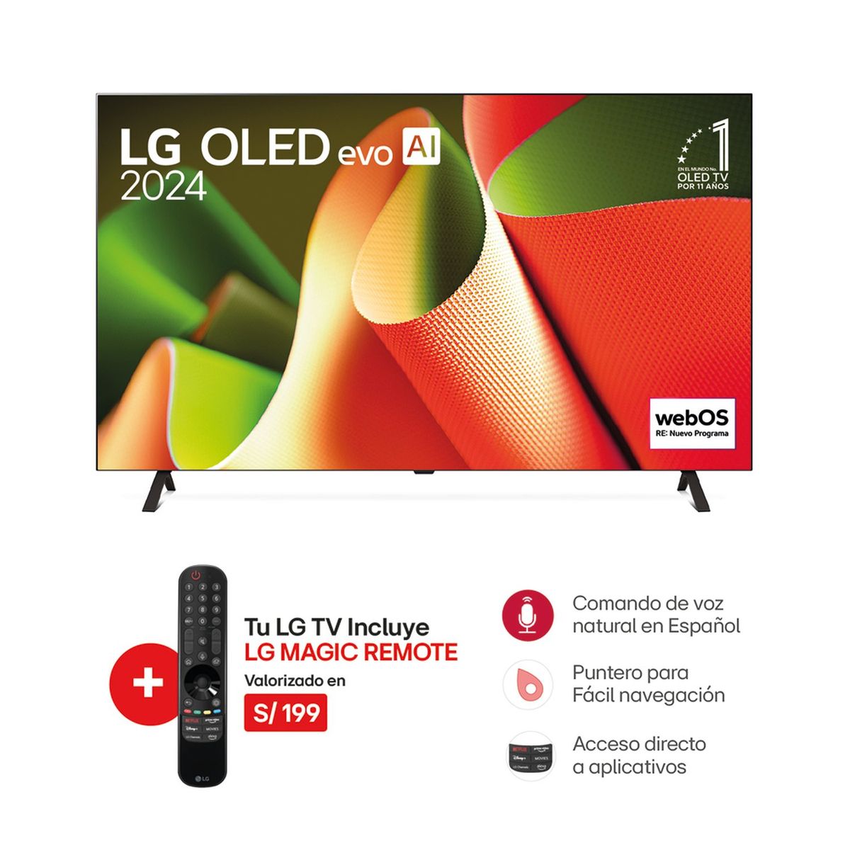 LG - Televisor 65" LG OLED 4K ThinQ AI OLED65B4PSA (2024)