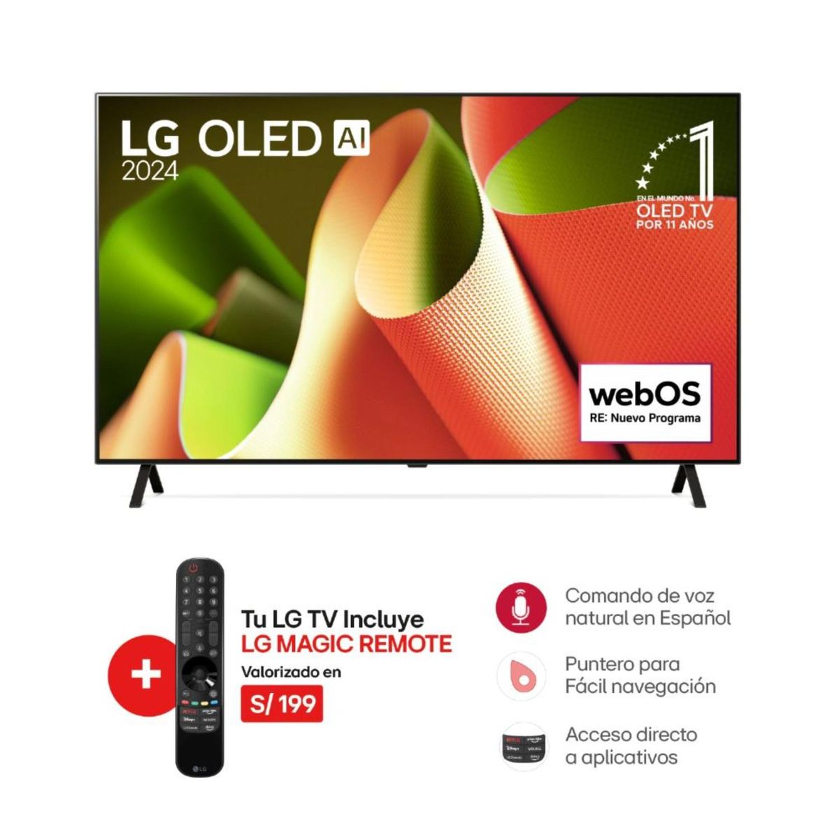 LG - Televisor 77" LG OLED 4K ThinQ AI OLED77B4PSA (2024)