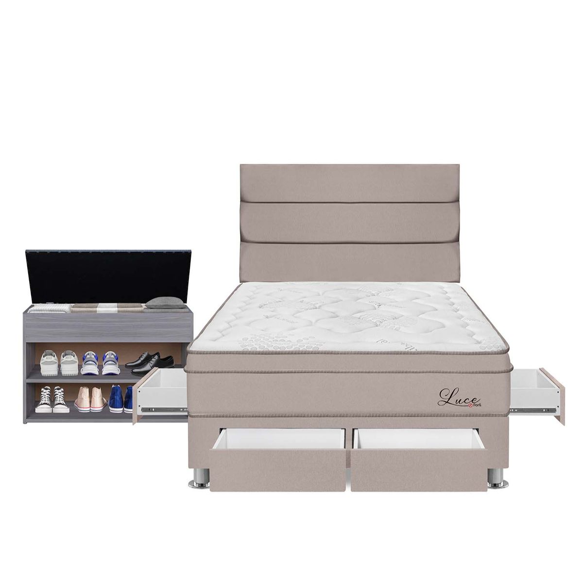 FORLI - Dormitorio Con Cajones Luce Pocket 2 Plz + Zapatera + 2 Almohadas + Protector Forli