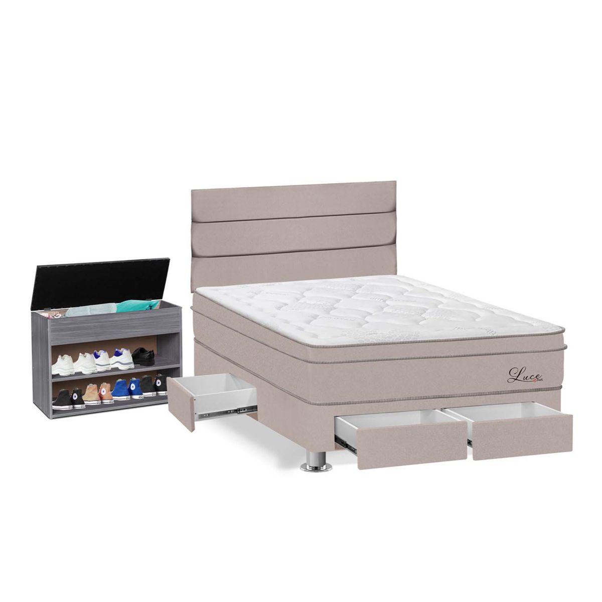 FORLI - Dormitorio Con Cajones Luce Pocket 2 Plz + Zapatera + 2 Almohadas + Protector Forli