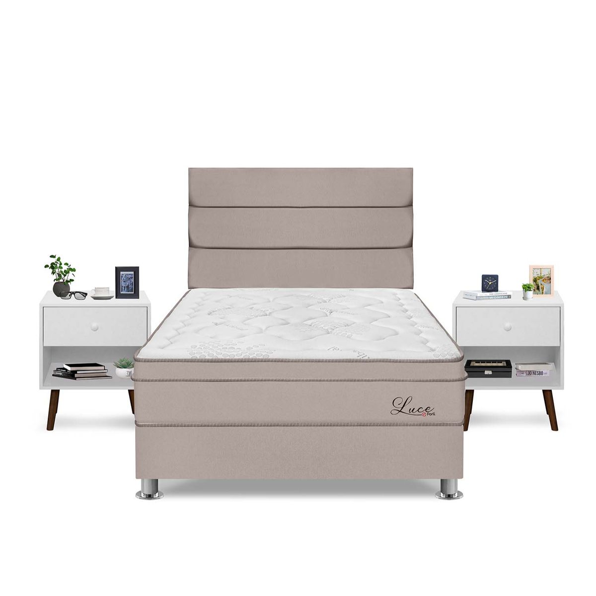 FORLI - Dormitorio Luce Pocket 2 Plz + 2 Veladores + 2 Almohadas + Protector Forli