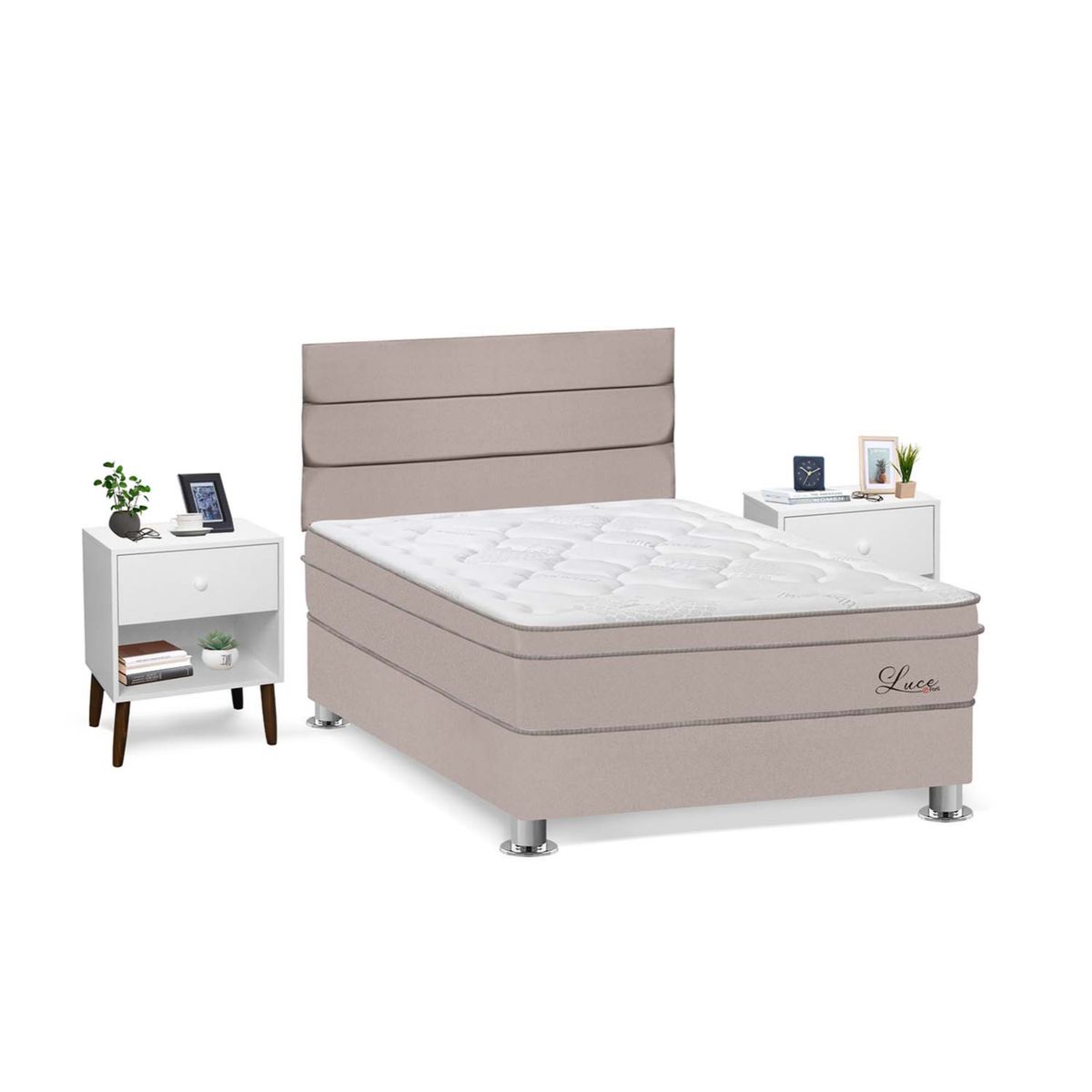 FORLI - Dormitorio Luce Pocket 2 Plz + 2 Veladores + 2 Almohadas + Protector Forli