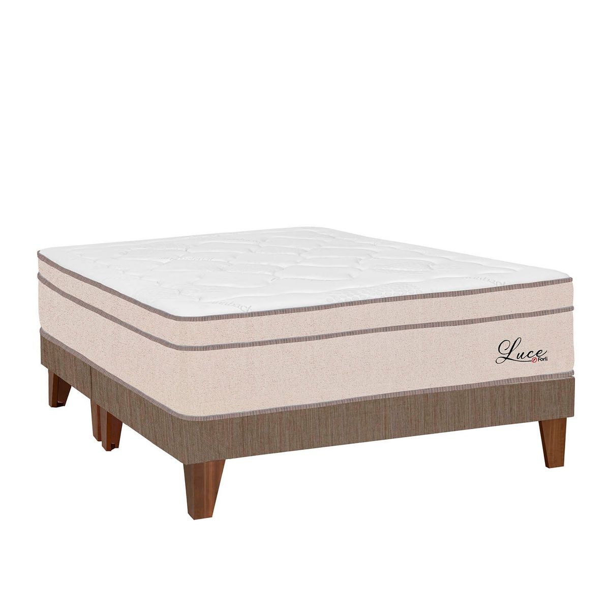 FORLI - Cama Europea Luce Pocket Queen Marrón + 2 Almohadas + Protector Forli