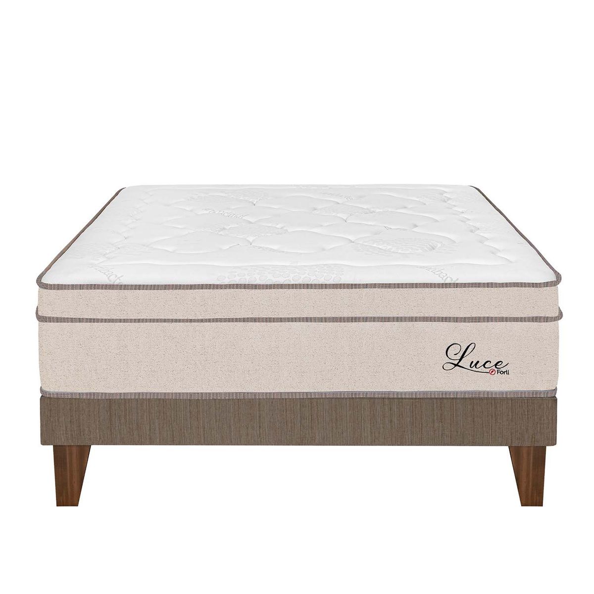 FORLI - Cama Europea Luce Pocket Queen Marrón + 2 Almohadas + Protector Forli