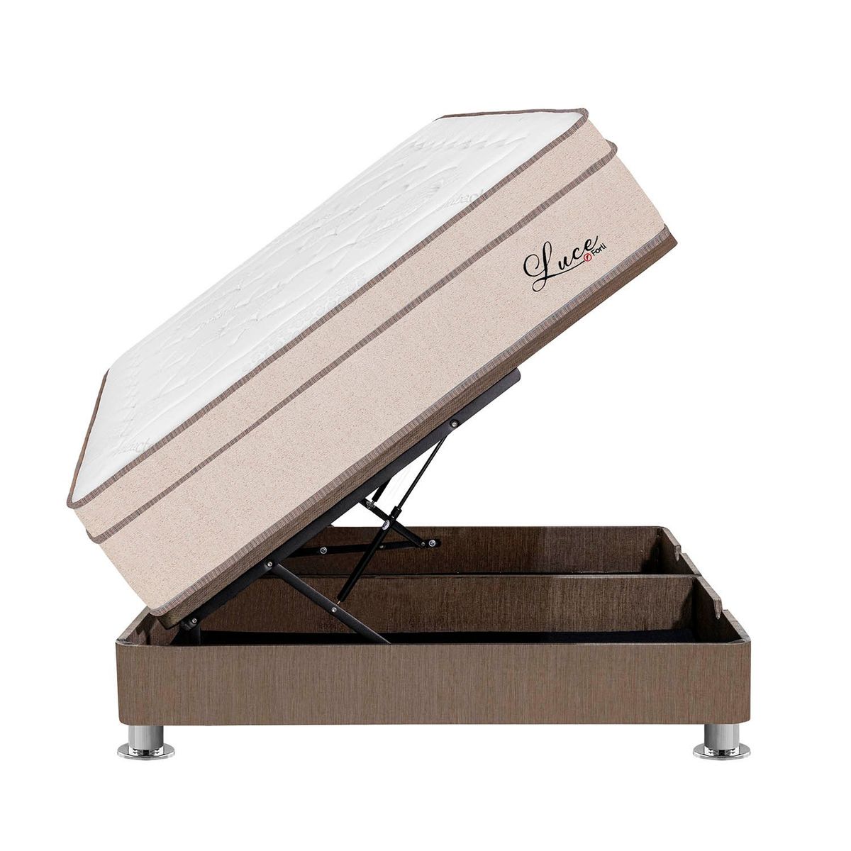 FORLI - Cama Boxet Luce Pocket 1.5 Plz Marrón + 1 Almohada + Protector Forli