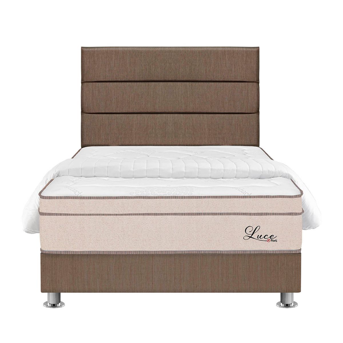 FORLI - Dormitorio Luce Pocket 2 Plz Marrón + Edredón + 2 Almohadas + Protector Forli