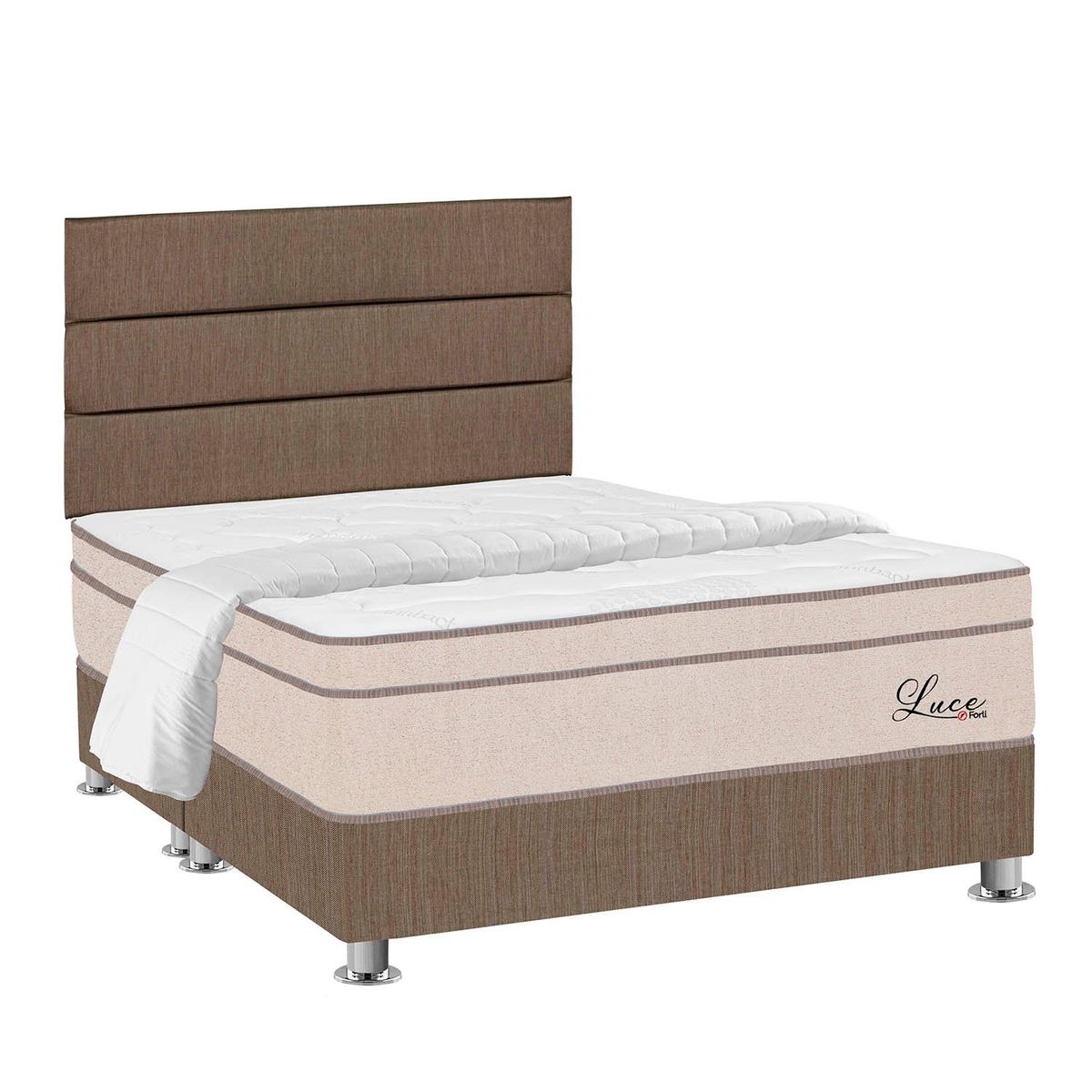 FORLI - Dormitorio Luce Pocket Queen Marrón + Edredón + 2 Almohadas + Protector Forli