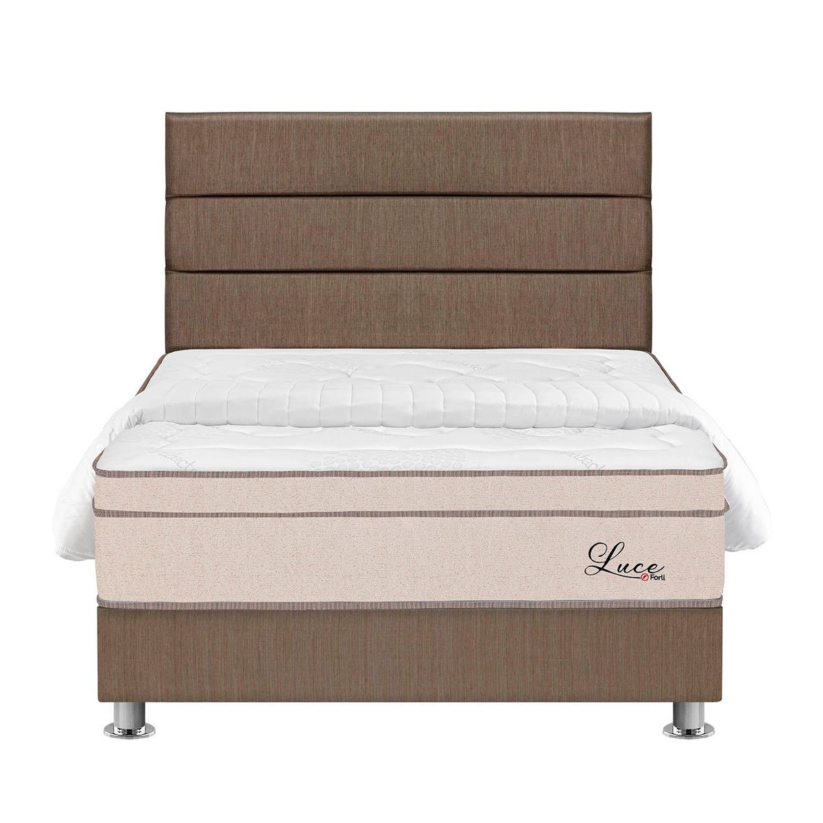 FORLI - Dormitorio Luce Pocket Queen Marrón + Edredón + 2 Almohadas + Protector Forli
