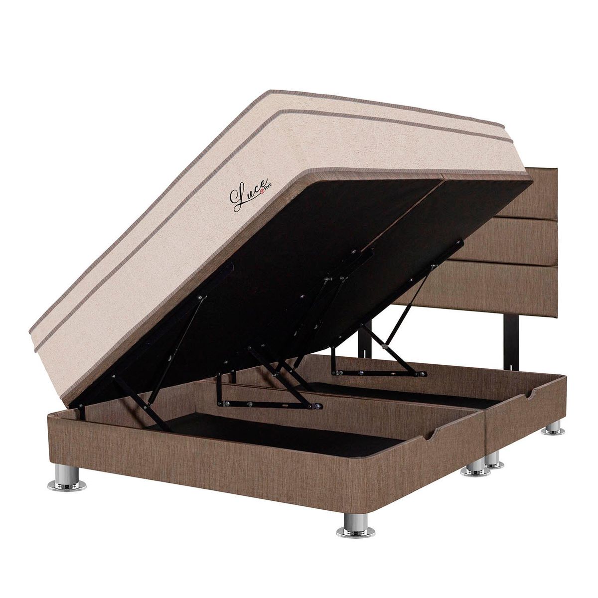 FORLI - Dormitorio Boxet Luce Pocket Queen Marrón + 2 Almohadas + Protector Forli