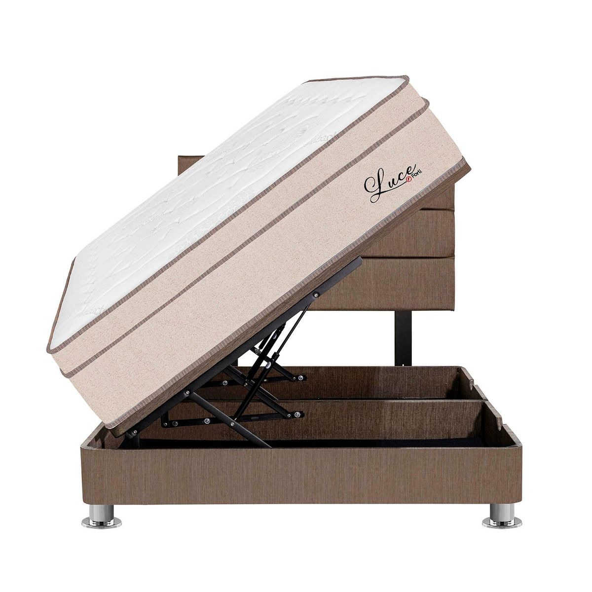 FORLI - Dormitorio Boxet Luce Pocket Queen Marrón + 2 Almohadas + Protector Forli