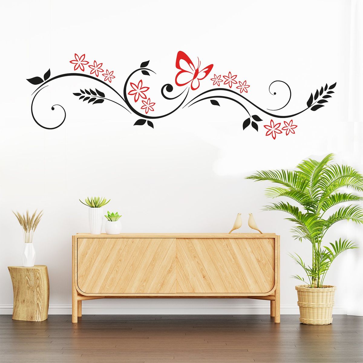 STICKART - Vinilo Mariposa Y Flores Horizontal