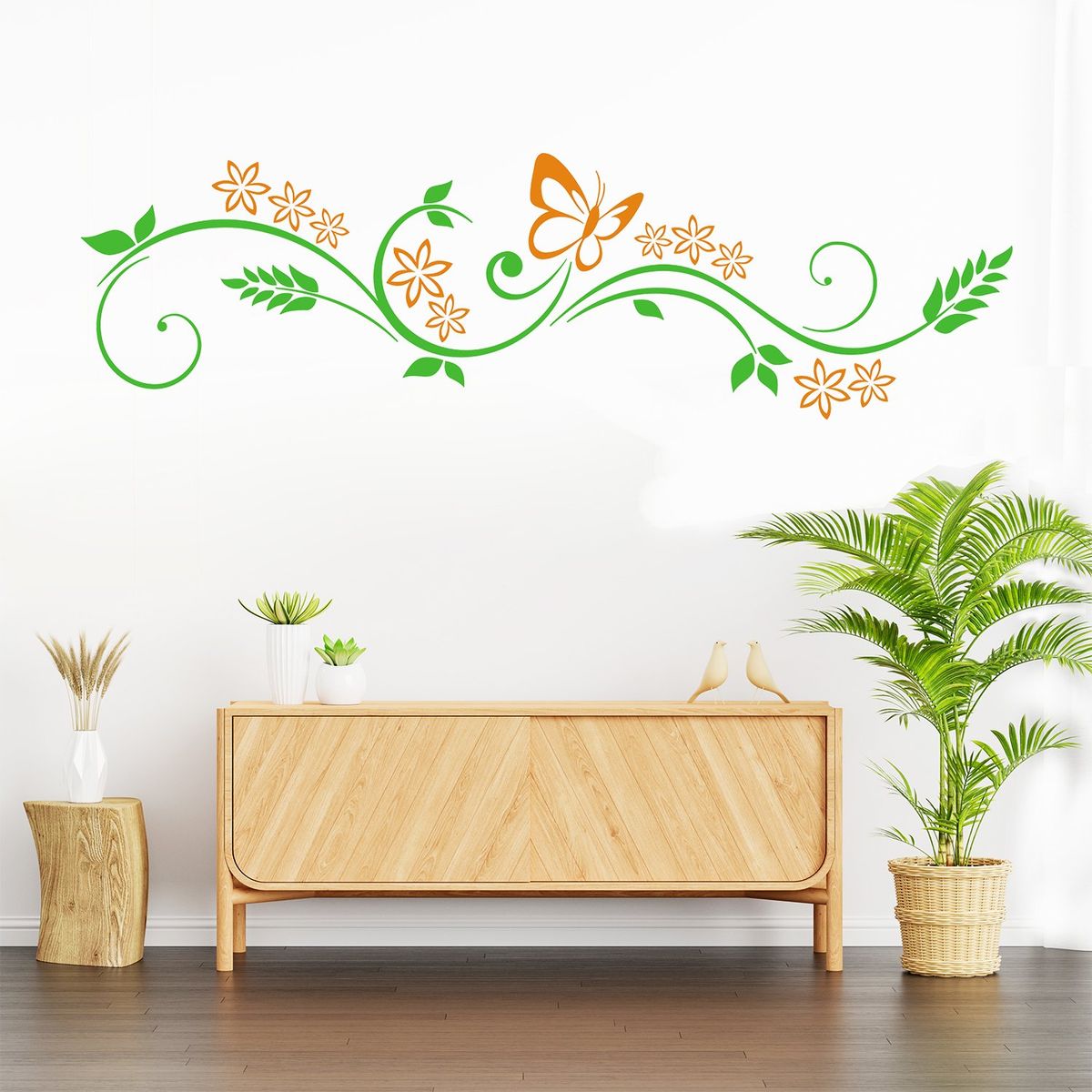 STICKART - Vinilo Mariposa Y Flores Horizontal