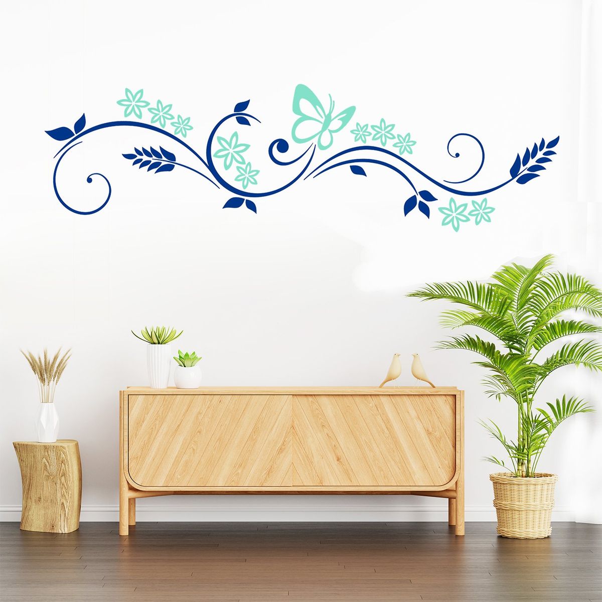 STICKART - Vinilo Mariposa Y Flores Horizontal