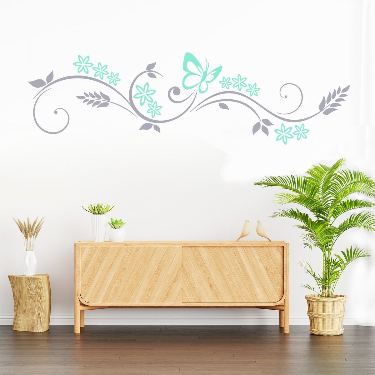 STICKART - Vinilo Mariposa Y Flores Horizontal