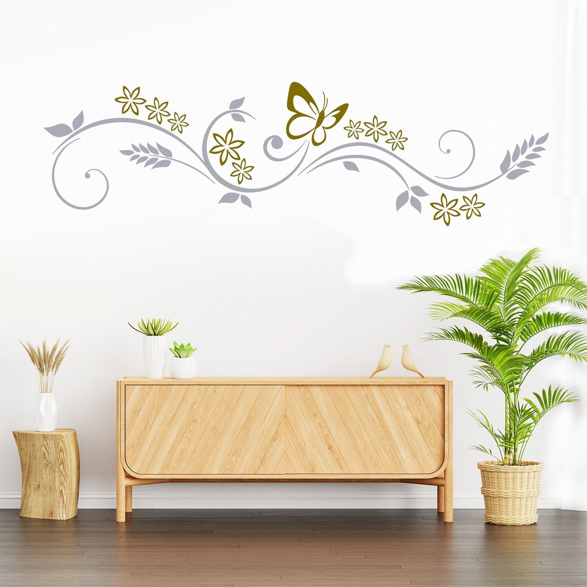 STICKART - Vinilo Mariposa Y Flores Horizontal