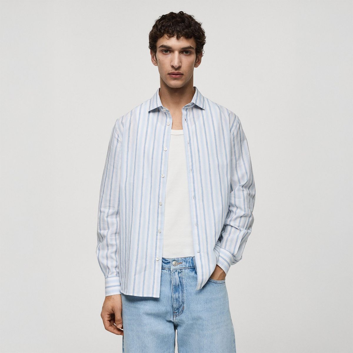 MANGO - Camisa Manga Larga Algodón Hombre Mango