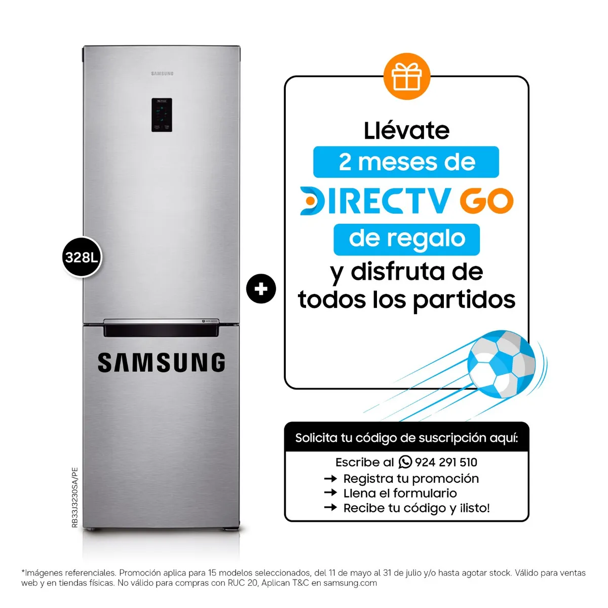 SAMSUNG - Refrigeradora Bottom Freezer 328L RB33J3230SA/PE
