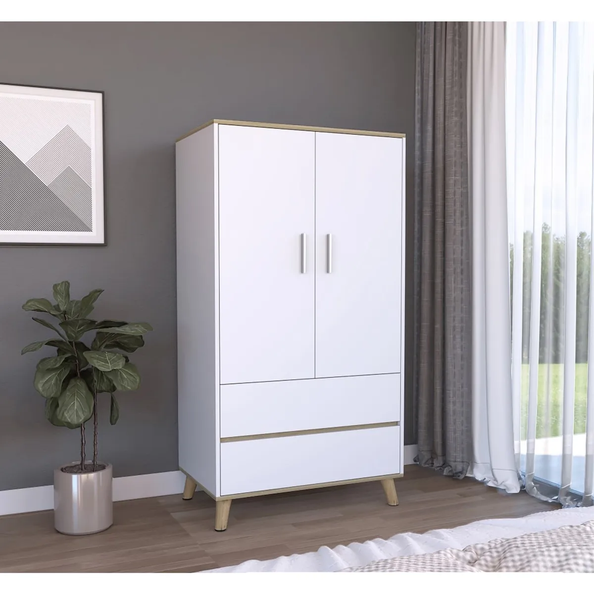 TUHOME - Ropero Bicolor 2 Puertas 2 Cajones