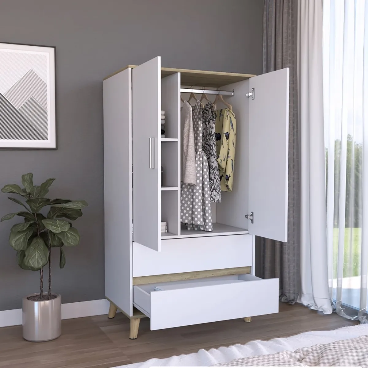 TUHOME - Ropero Bicolor 2 Puertas 2 Cajones