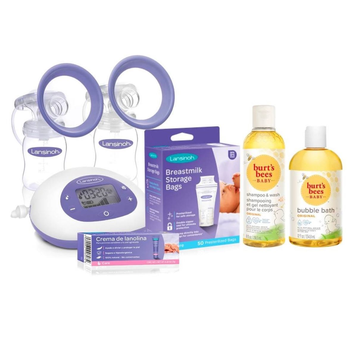LANSINOH - Extractor Eléctrico + Bolsas De Almacenamiento + Lanolina + Shampoo Lansinoh