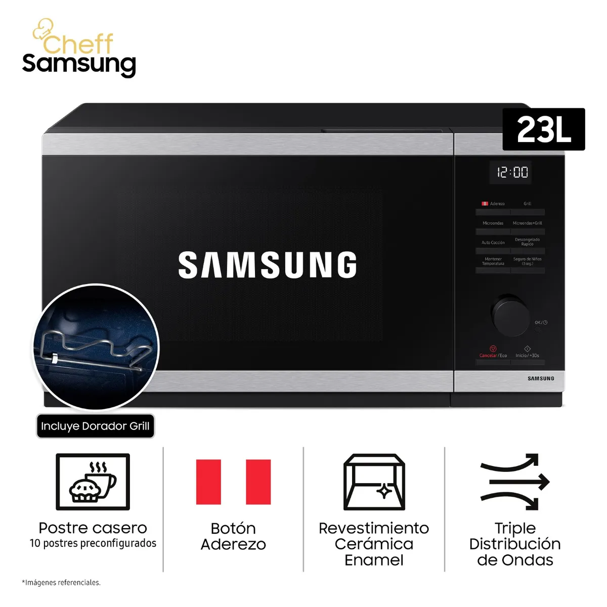 SAMSUNG - Horno Microondas Cheff Samsung 23L MG23DG4524ATPE con Dorador