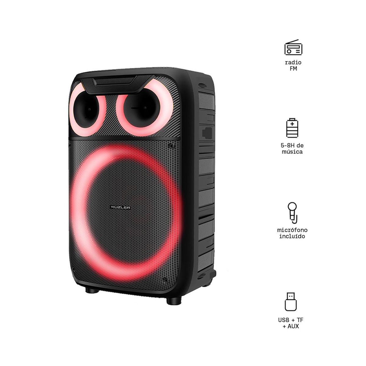 KUZLER - Parlante Karaoke Led Multicolor 1600w Con Jalador Erwin-102