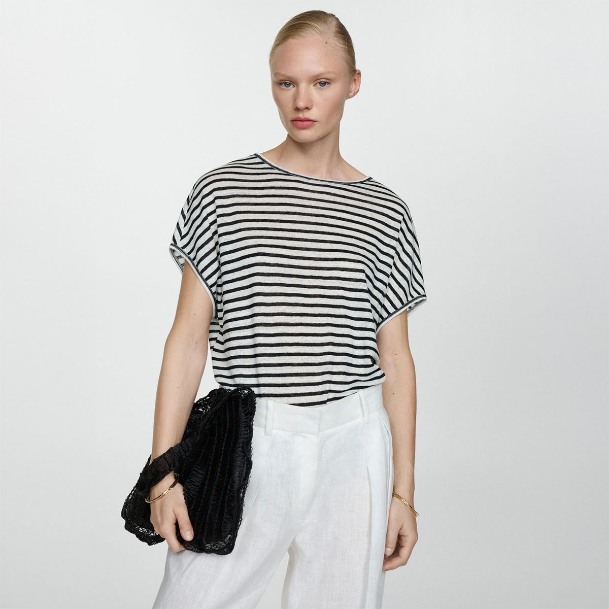 MANGO - Polo Manga Corta 100% Lino Mujer Mango