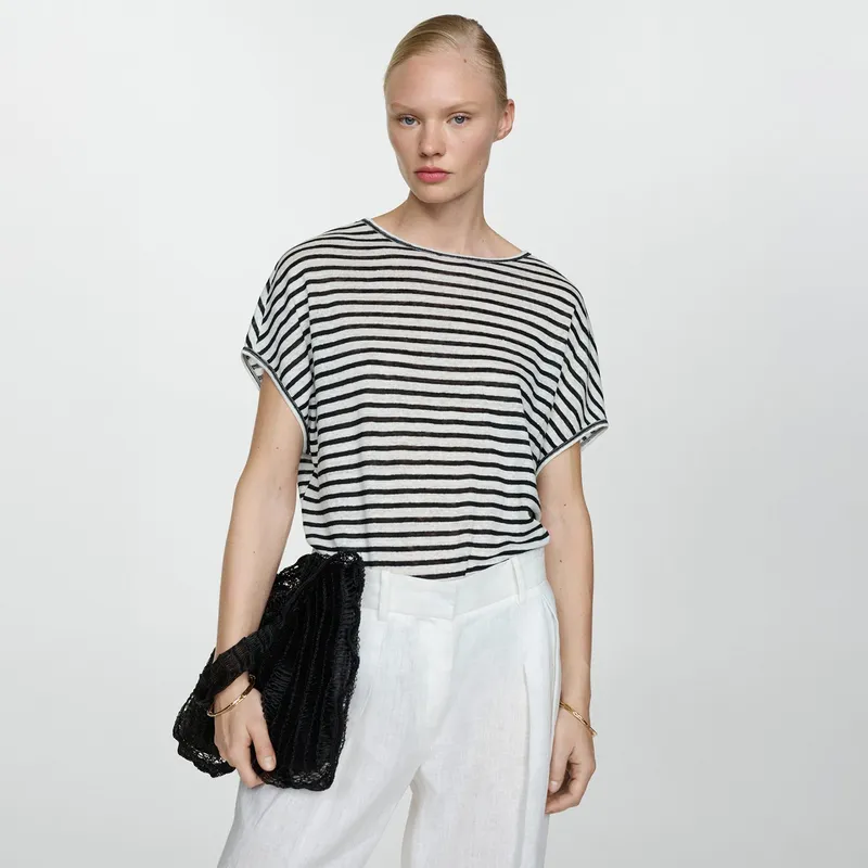 MANGO - Polo Manga Corta 100% Lino Mujer Mango