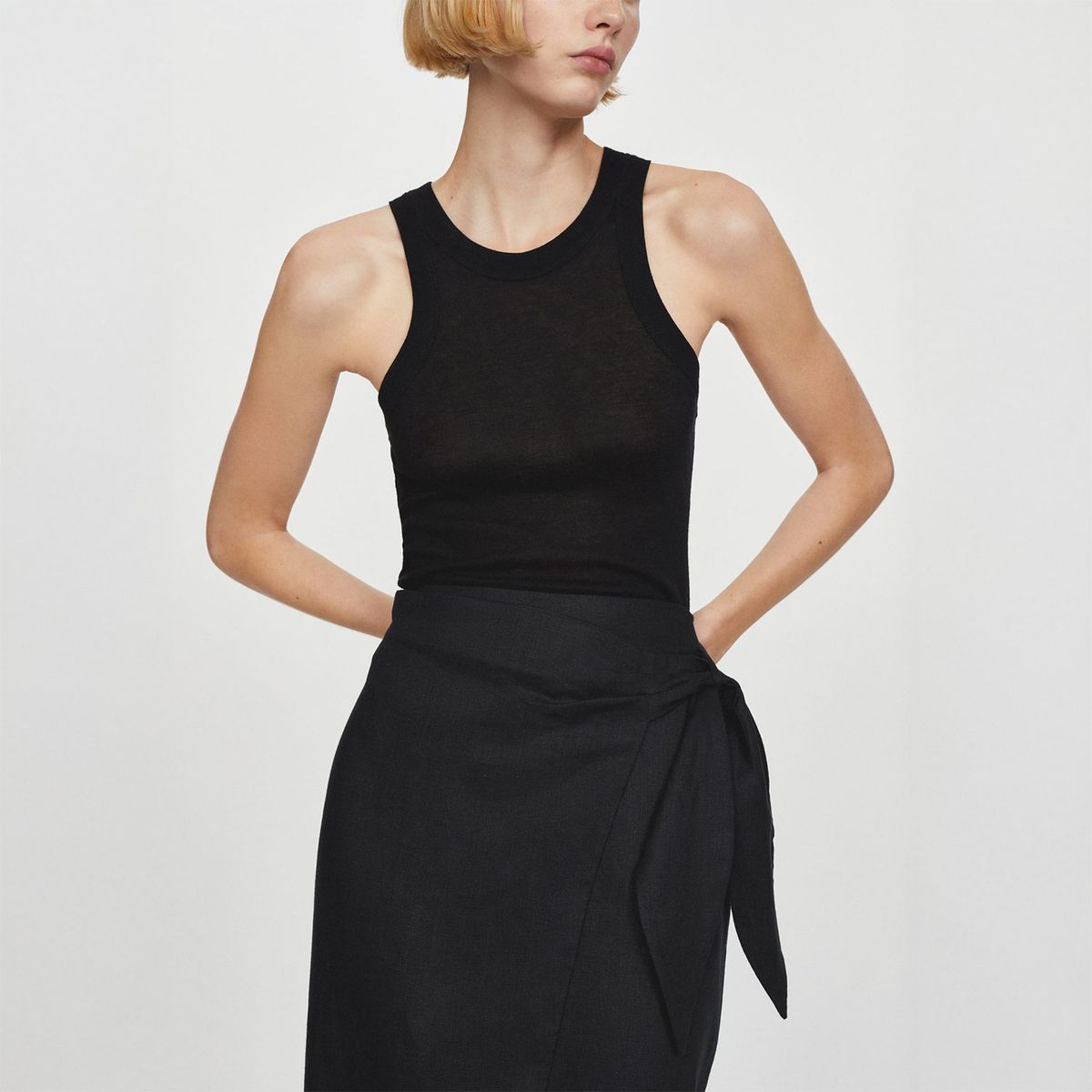 MANGO - Falda Larga 100% Lino Mujer Mango