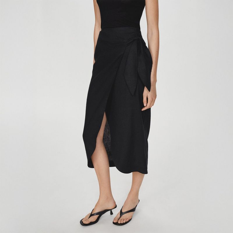 MANGO - Falda Larga 100% Lino Mujer Mango