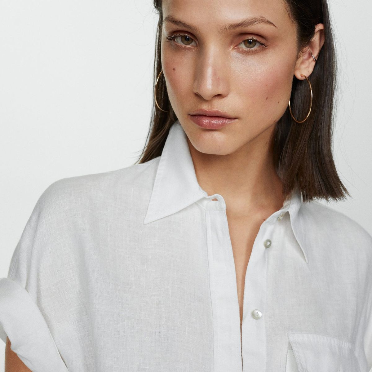 MANGO - Blusa Manga Corta 100% Lino Mujer Mango