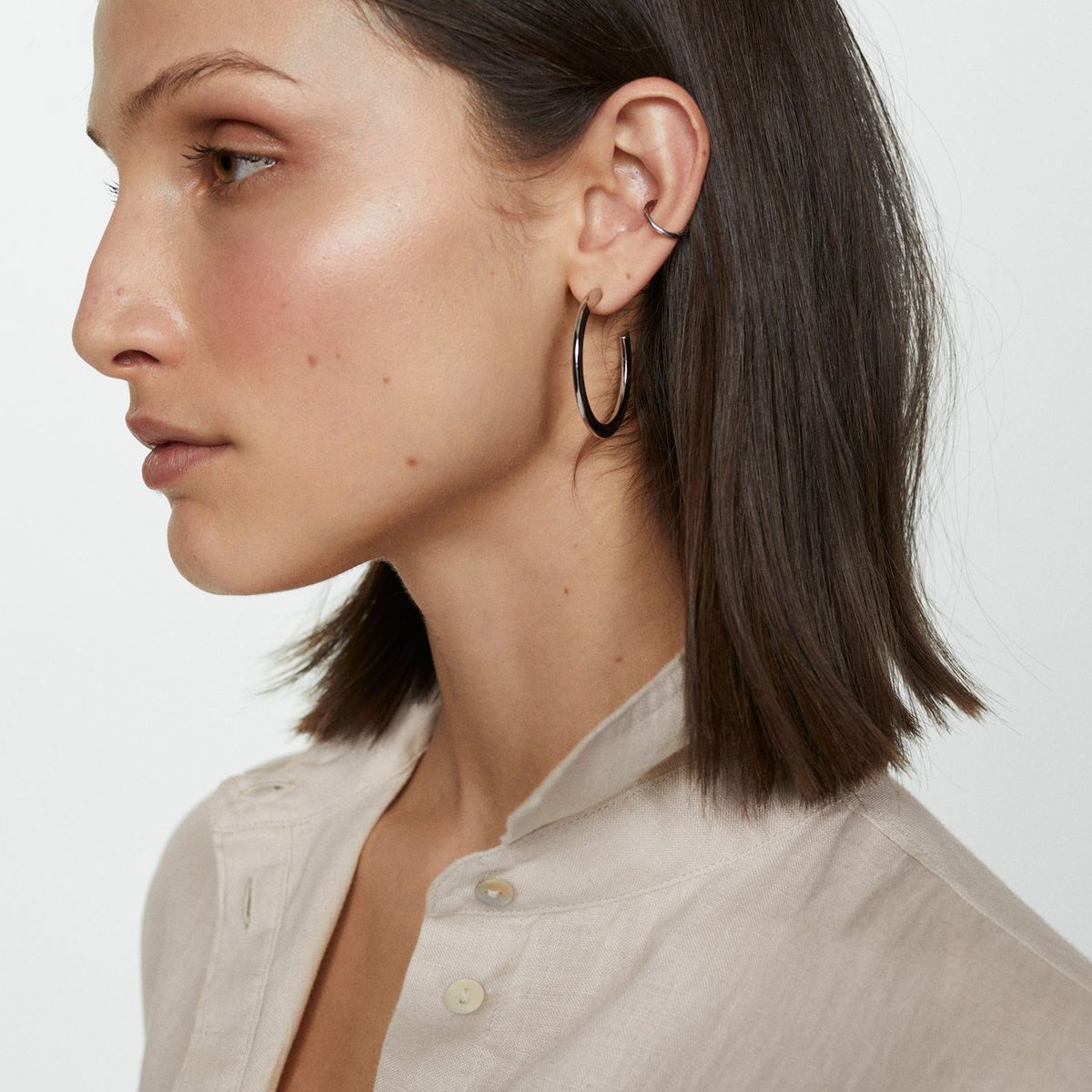 MANGO - Blusa Manga Corta 100% Lino Mujer Mango