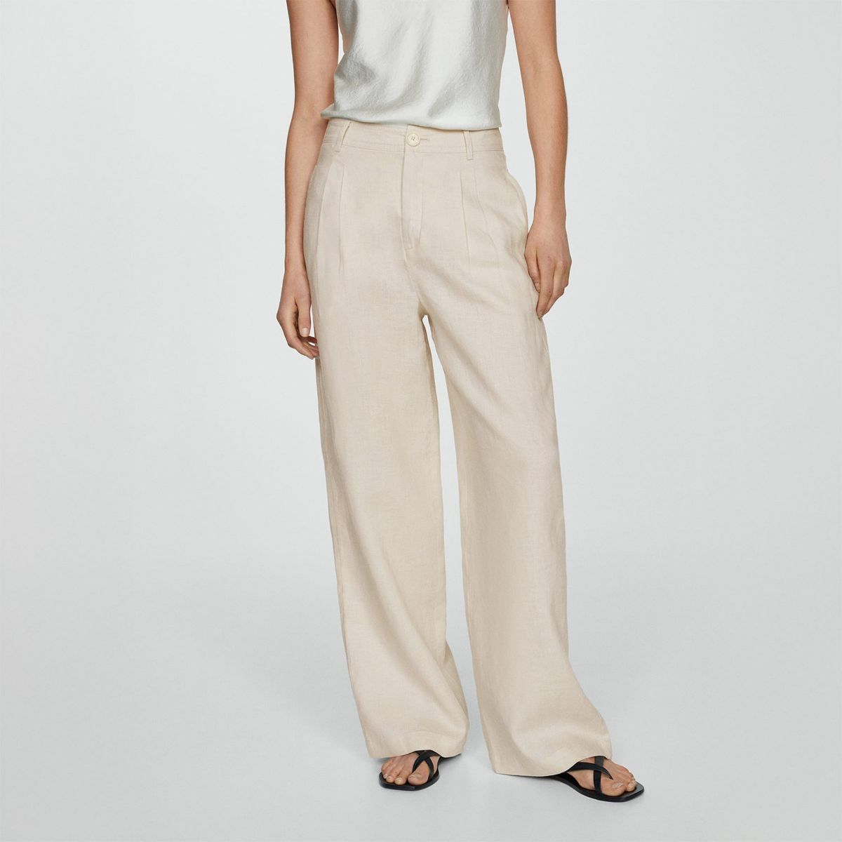 MANGO - Pantalón Wide 100%  Lino Mujer Mango