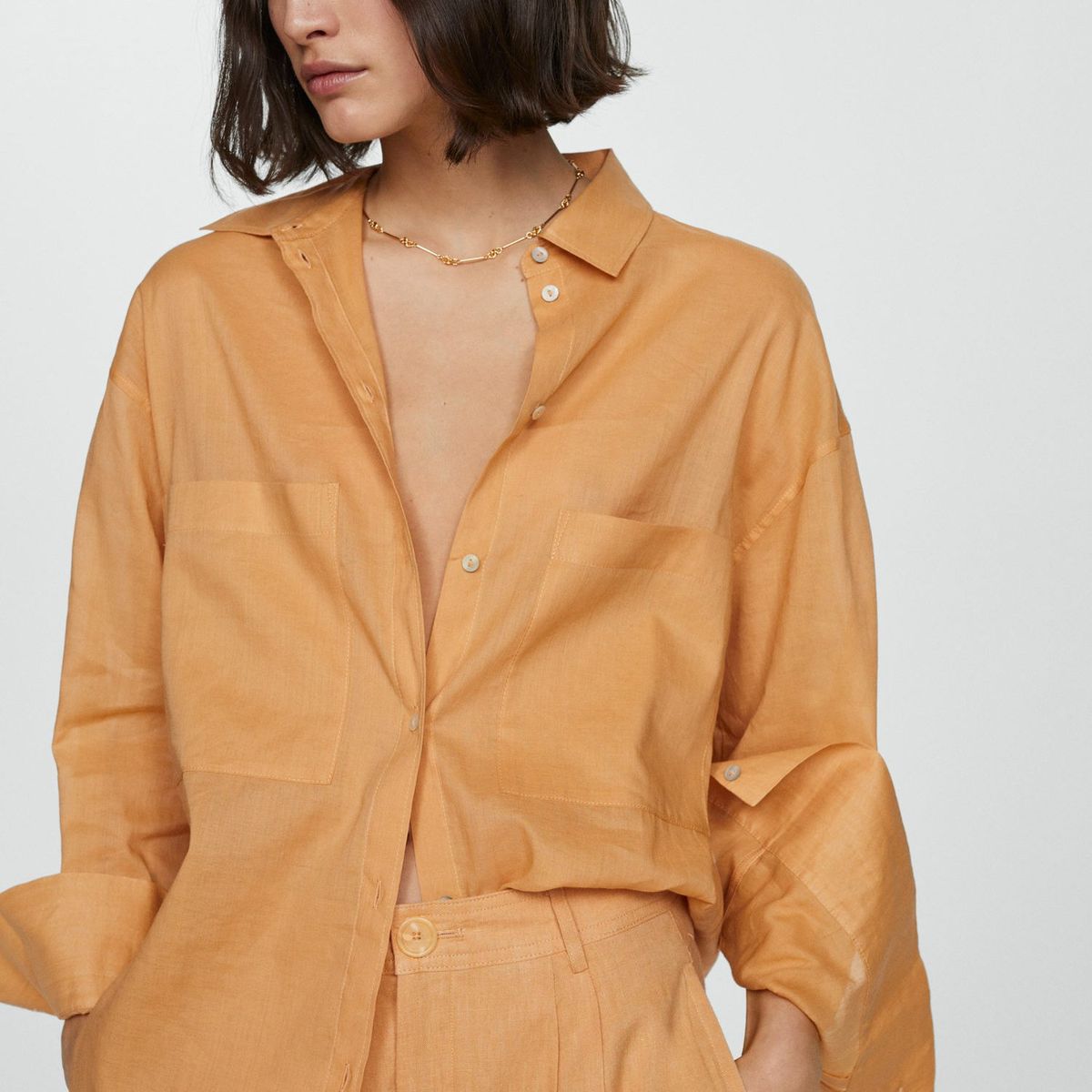 MANGO - Pantalón Wide 100%  Lino Mujer Mango