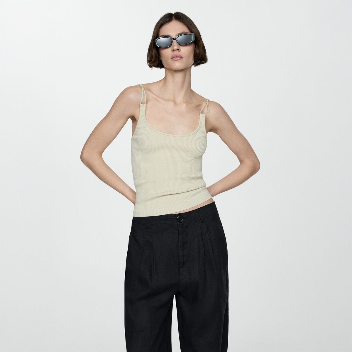 MANGO - Pantalón Wide 100%  Lino Mujer Mango