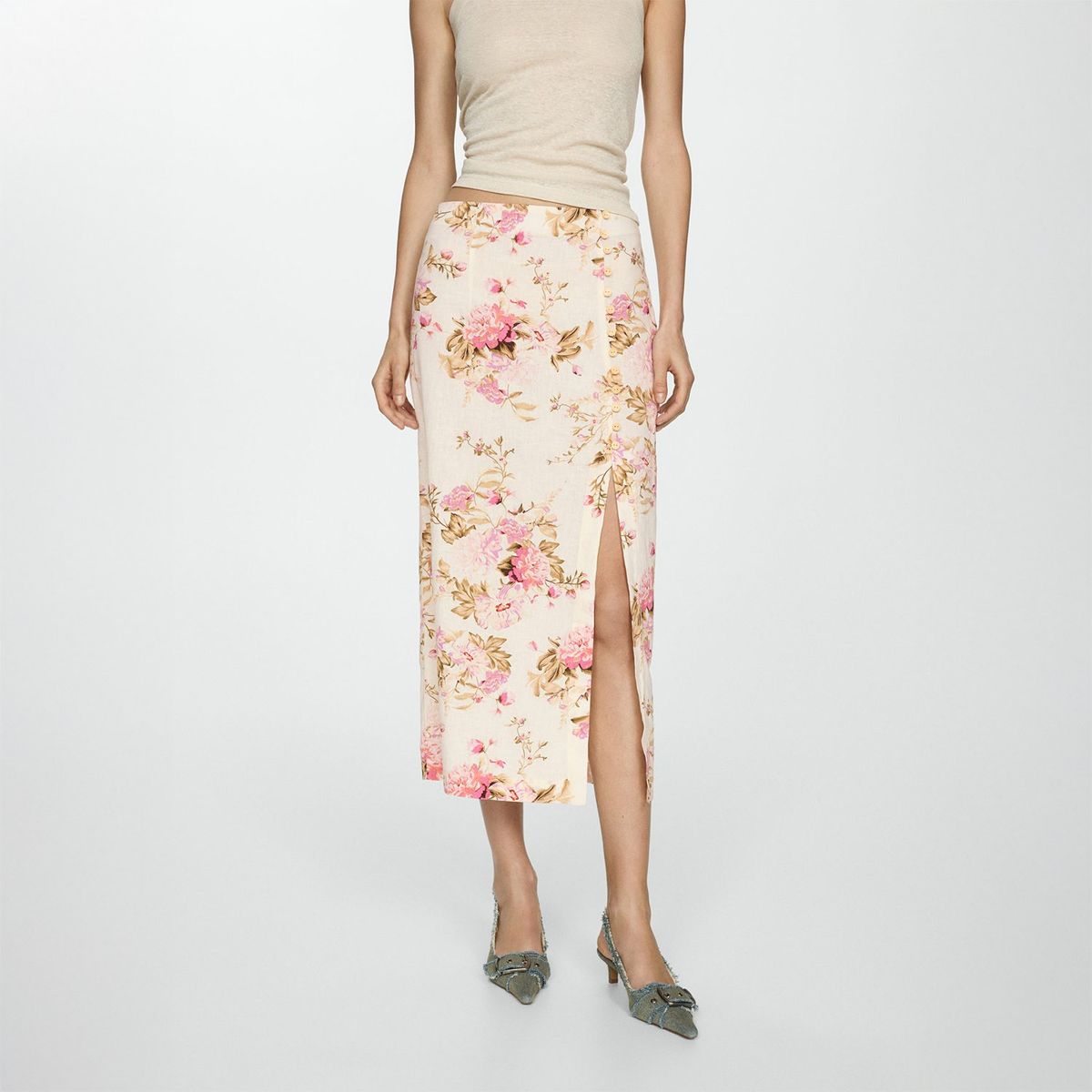 MANGO - Falda Carla Larga Lino Mujer Mango