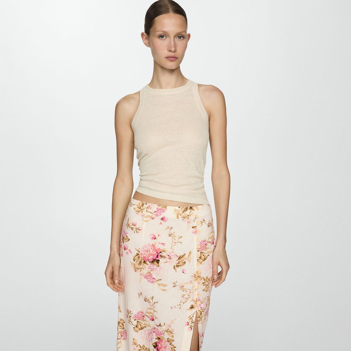 MANGO - Falda Carla Larga Lino Mujer Mango