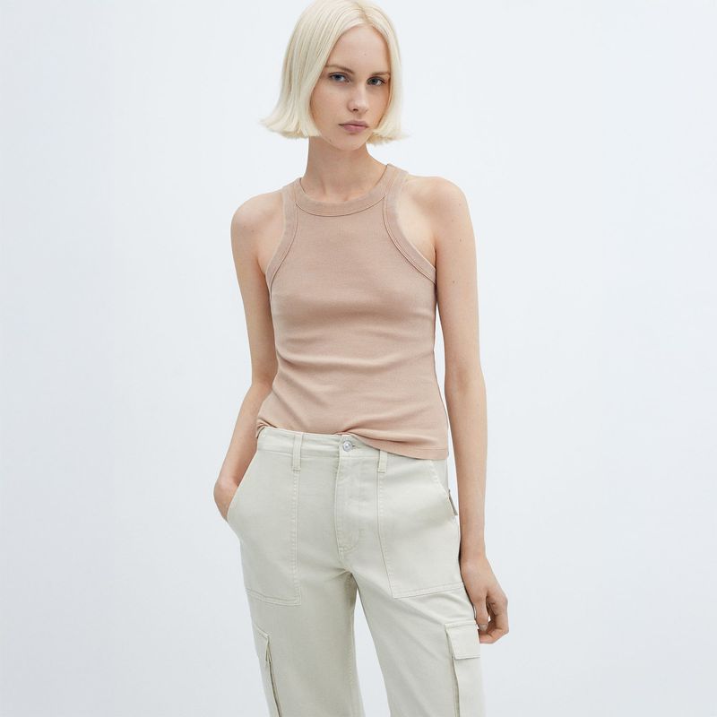 MANGO - Top Manga Corta Algodón Mujer Mango