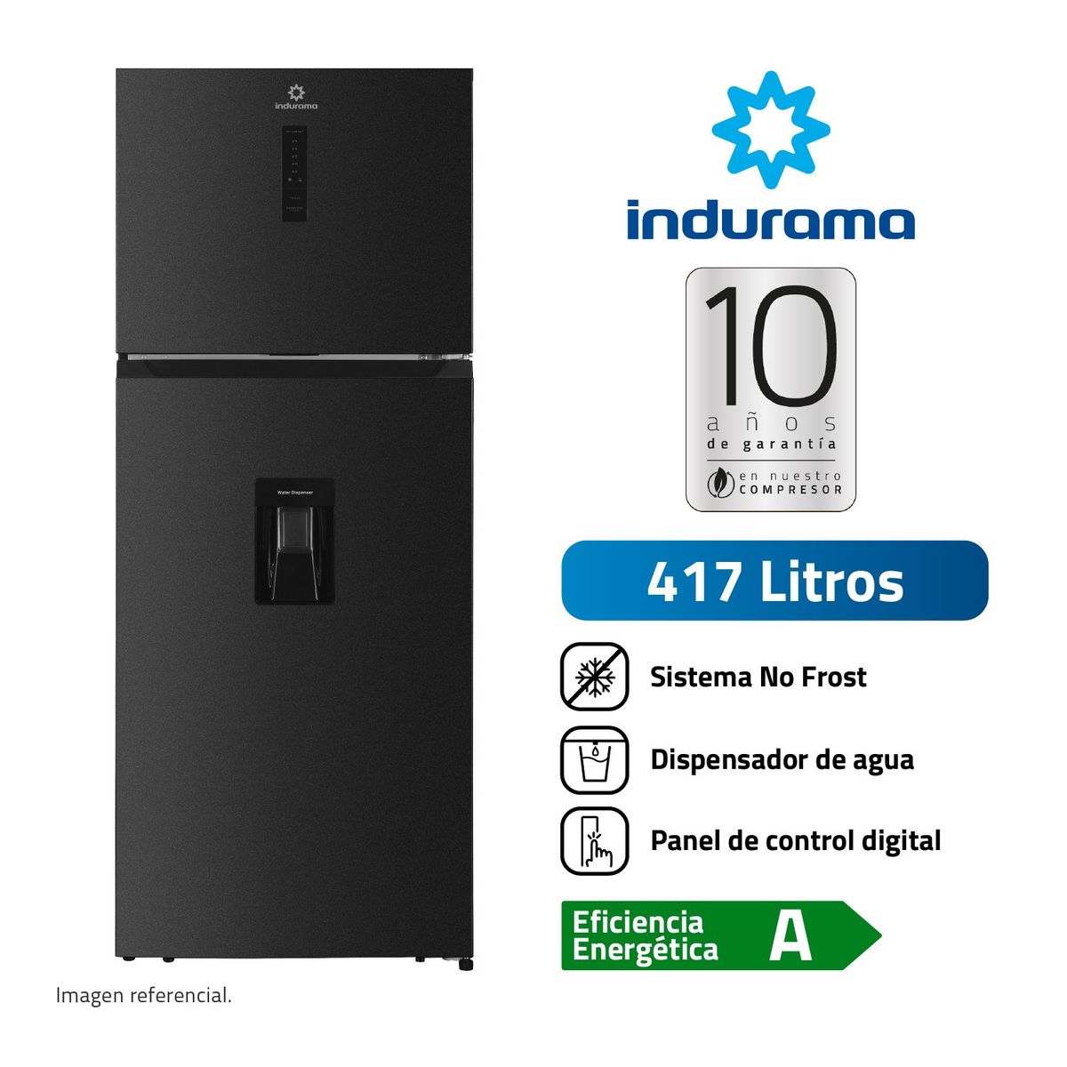 INDURAMA - Refrigeradora 417L C/Disp Negra RI-478DN