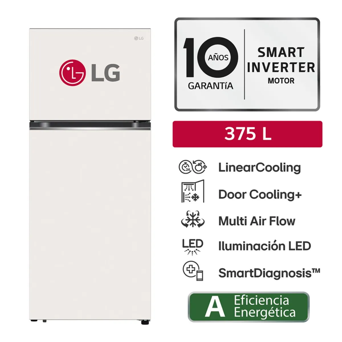 LG - Refrigeradora VT37BPB 375L Top Freezer Door Cooling Beige Natural LG