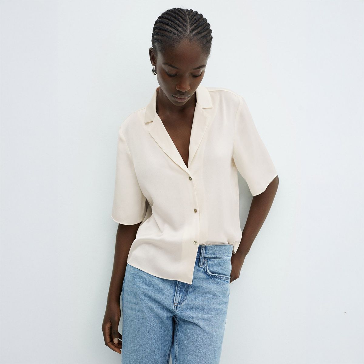 MANGO - Blusa Manga Corta Mujer Mango